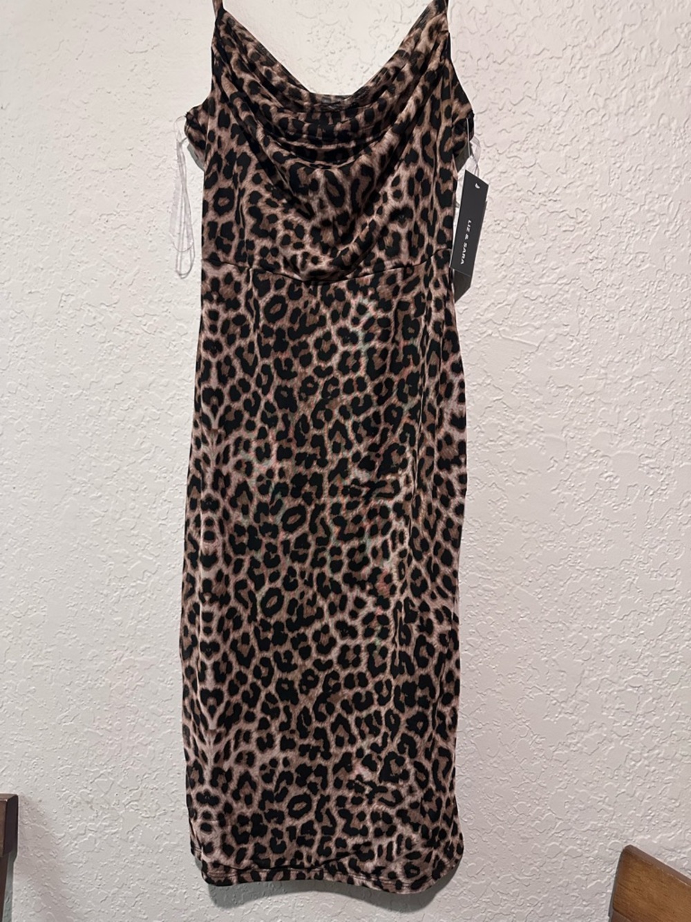 Leopard Print Slip Midi Dress - Cowl Neck